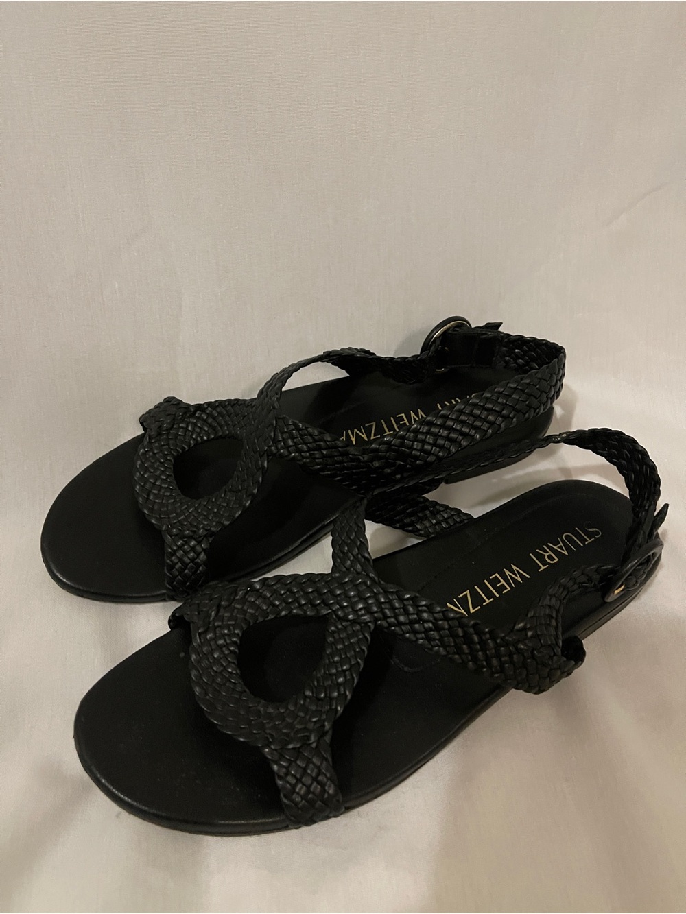 Stuart Weitzman Black Braided Leather Slingback Sandals